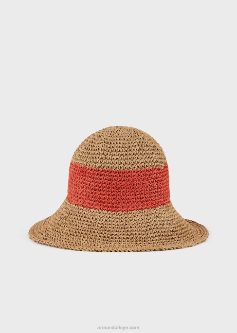 kadınlar Armani logo yama ile dokuma rafya cloche şapka turuncu T8HD772