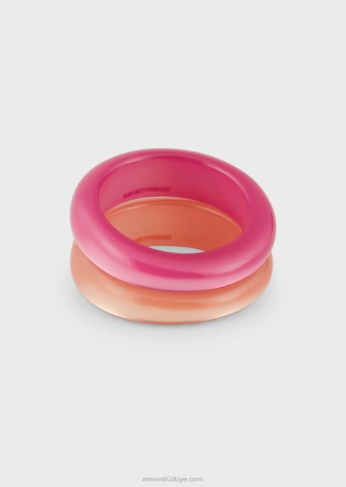 kadınlar Armani 2'li iki renkli pleksiglas bileklik seti pembe T8HD856