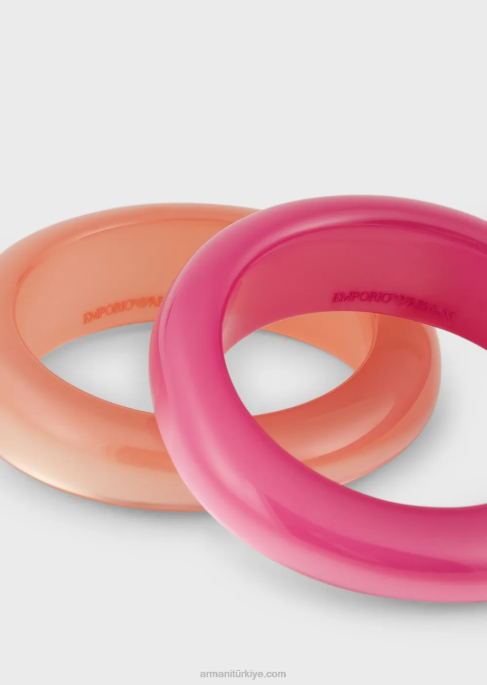 kadınlar Armani 2'li iki renkli pleksiglas bileklik seti pembe T8HD856