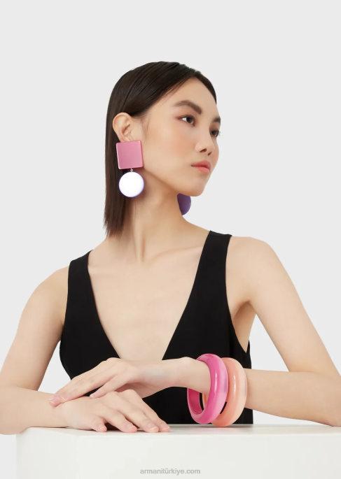 kadınlar Armani 2'li iki renkli pleksiglas bileklik seti pembe T8HD856