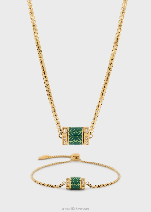 kadınlar Armani altın rengi paslanmaz çelik zincir kolye ve bileklik seti altın T8HD843
