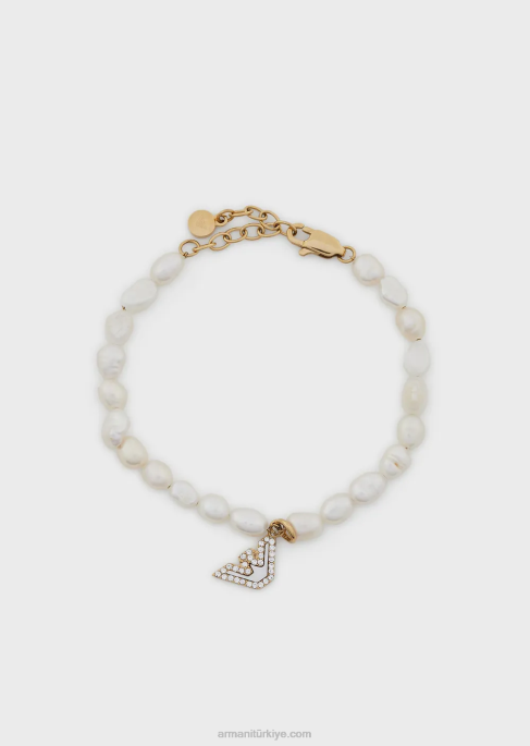 kadınlar Armani altın tonlu paslanmaz çelik boncuklu bileklik altın T8HD827