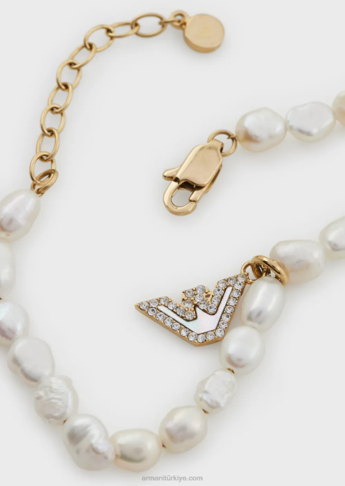 kadınlar Armani altın tonlu paslanmaz çelik boncuklu bileklik altın T8HD827