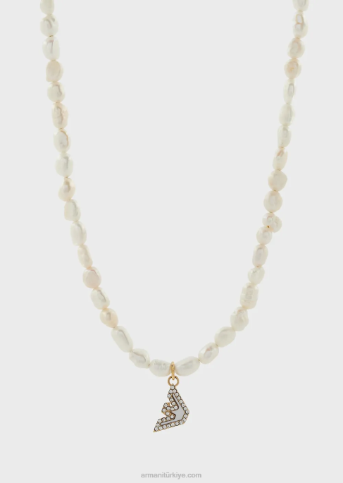 kadınlar Armani altın tonlu paslanmaz çelik boncuklu kolye altın T8HD826