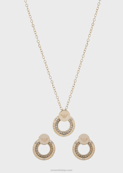 kadınlar Armani altın tonlu paslanmaz çelik kolye ve küpe seti altın T8HD838