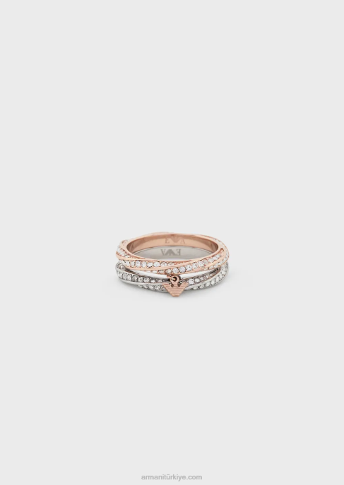 kadınlar Armani pembe altın rengi ve iki renkli paslanmaz çelik bant yüzük seti gümüş T8HD852