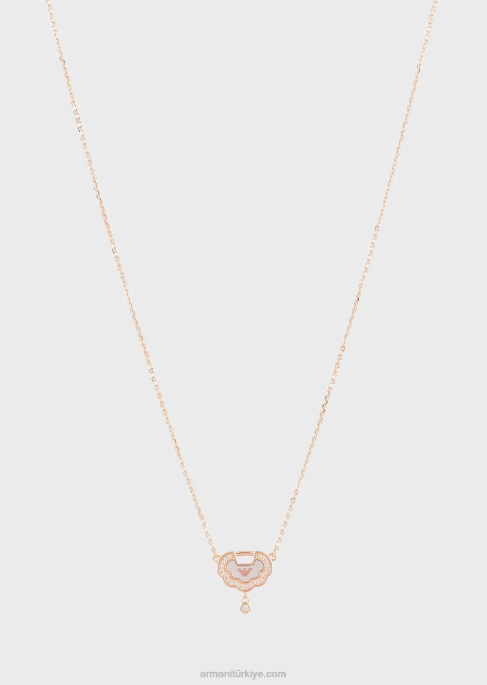 kadınlar Armani pembe altın tonlu gümüş kolye Altın gül T8HD791
