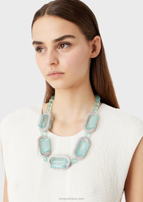 kadınlar Armani pleksiglas küreler ve geometrik detaylı kolyeT8HD808