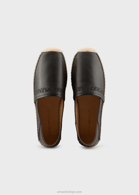 erkekler Armani logo işlemeli deri espadril siyah T8HD1852