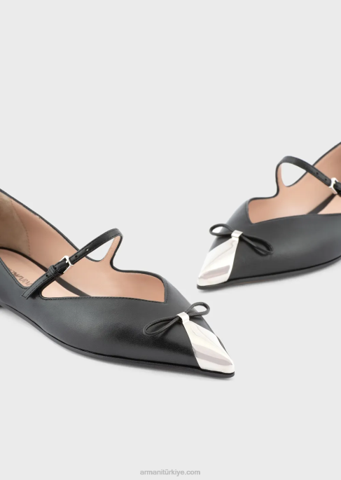 kadınlar Armani metal burunlu napa deri balerin siyah T8HD494