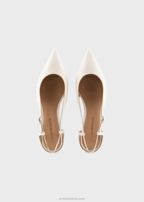 kadınlar Armani sivri burunlu napa deri arkası açık balerinler bej T8HD495
