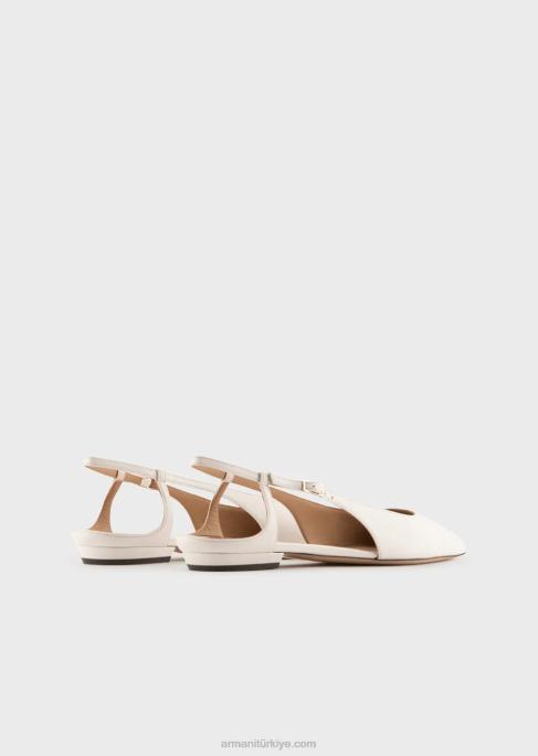 kadınlar Armani sivri burunlu napa deri arkası açık balerinler bej T8HD495