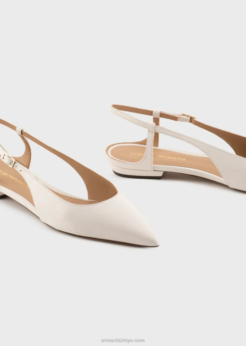 kadınlar Armani sivri burunlu napa deri arkası açık balerinler bej T8HD495