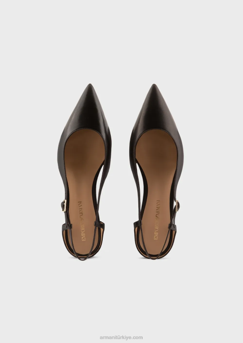 kadınlar Armani sivri burunlu napa deri arkası açık balerinler siyah T8HD496