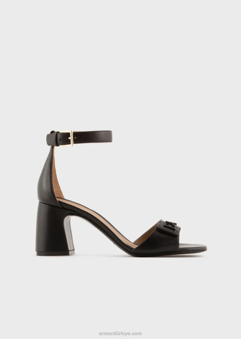 kadınlar Armani ea logolu napa deri topuklu sandalet siyah T8HD512
