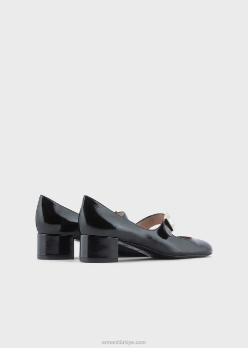 kadınlar Armani geometrik detaylı rugan mary jane ayakkabı siyah T8HD508
