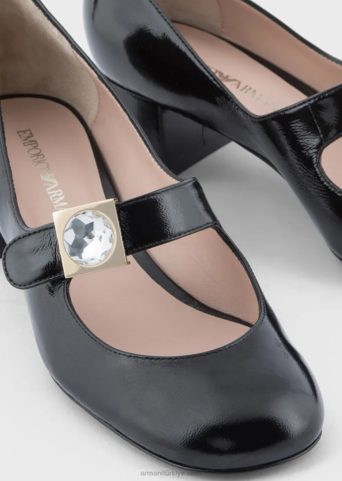 kadınlar Armani geometrik detaylı rugan mary jane ayakkabı siyah T8HD508
