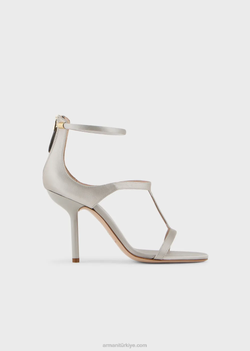 kadınlar Armani ince topuklu saten t-sandalet açık gri T8HD521