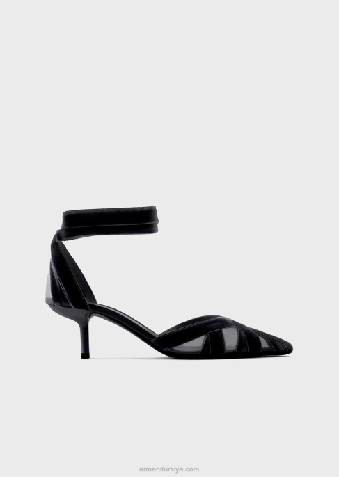 kadınlar Armani kadife ve saten d'orsay mahkeme ayakkabıları siyah T8HD507