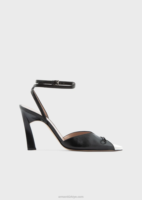 kadınlar Armani metal burunlu napa deri bantlı kort ayakkabısı siyah T8HD506