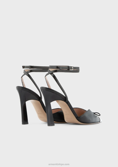 kadınlar Armani metal burunlu napa deri bantlı kort ayakkabısı siyah T8HD506