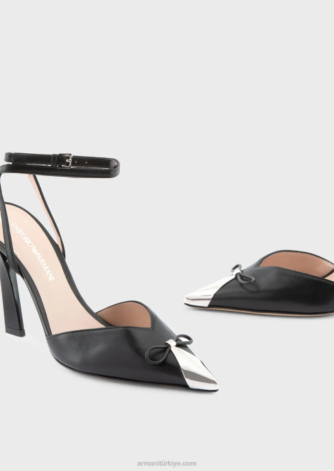 kadınlar Armani metal burunlu napa deri bantlı kort ayakkabısı siyah T8HD506