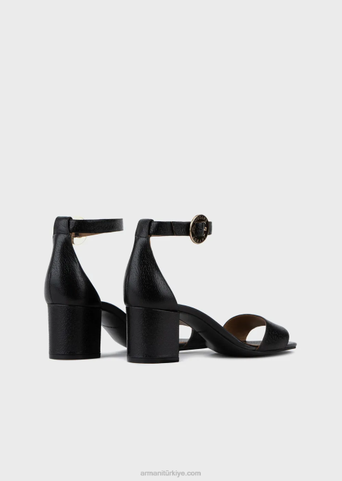 kadınlar Armani topuklu ve logo madalyonlu deri sandalet siyah T8HD516