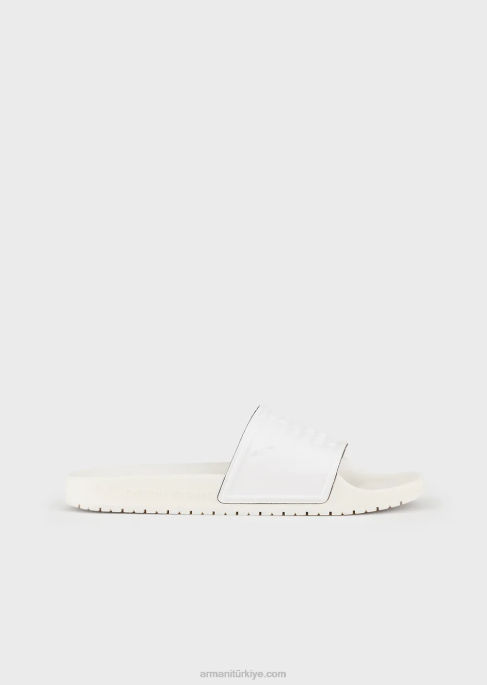 kadınlar Armani büyük boy, kabartmalı kartallı pvc kaydırıcılar beyaz T8HD23