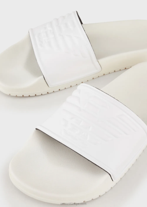 kadınlar Armani büyük boy, kabartmalı kartallı pvc kaydırıcılar beyaz T8HD23