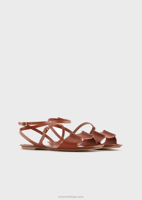 kadınlar Armani deri çift kayışlı sandaletler kahverengi T8HD530