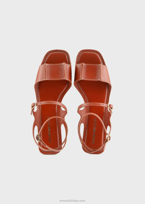 kadınlar Armani deri çift kayışlı sandaletler kahverengi T8HD530