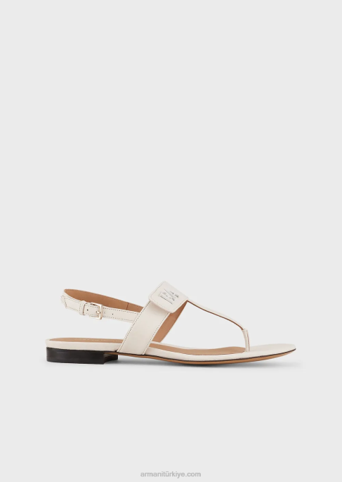 kadınlar Armani ea logolu napa deri parmak arası terlik süt beyazı T8HD533