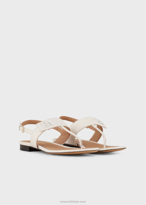 kadınlar Armani ea logolu napa deri parmak arası terlik süt beyazı T8HD533