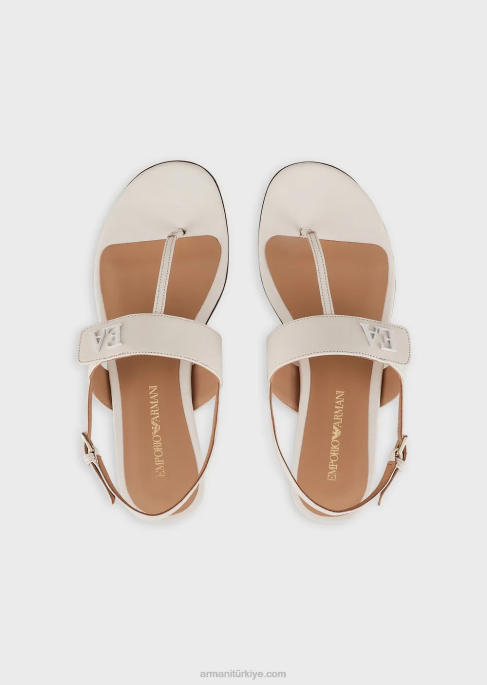 kadınlar Armani ea logolu napa deri parmak arası terlik süt beyazı T8HD533