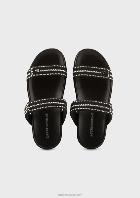 kadınlar Armani ea logosu zımbalı çift bantlı sandalet siyah T8HD537