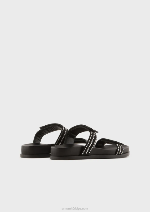kadınlar Armani ea logosu zımbalı çift bantlı sandalet siyah T8HD537