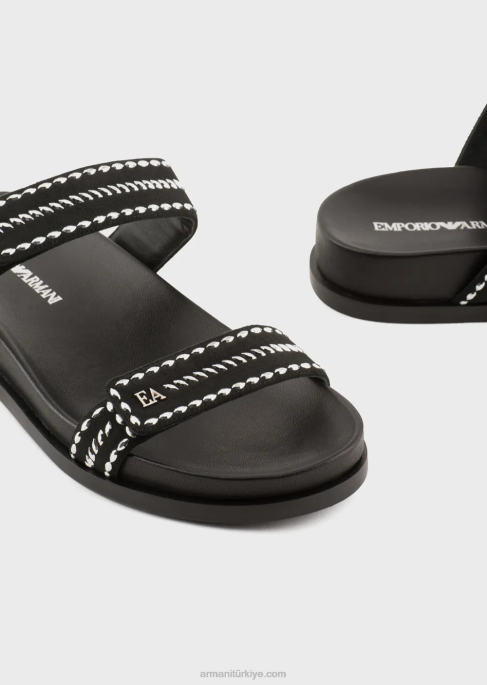kadınlar Armani ea logosu zımbalı çift bantlı sandalet siyah T8HD537