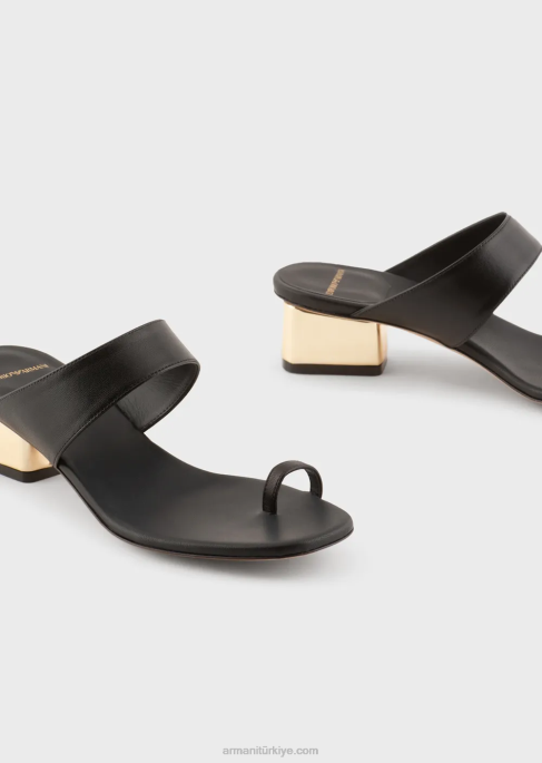 kadınlar Armani lamine topuklu napa deri parmak arası terlik siyah T8HD528