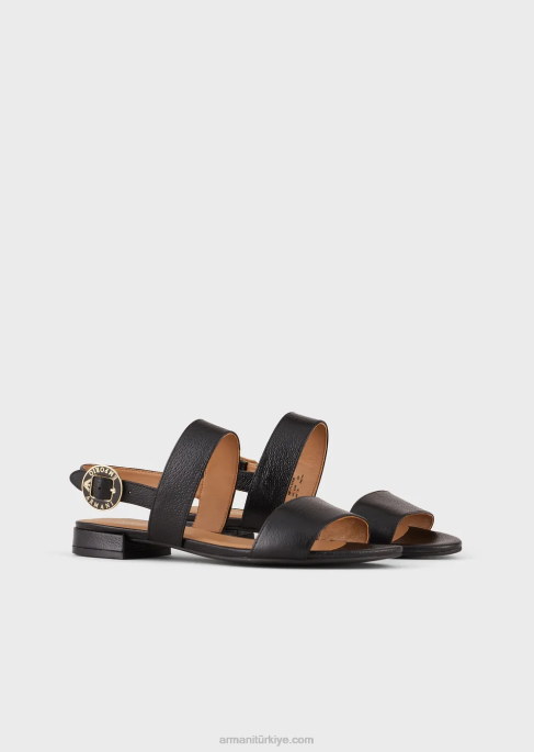 kadınlar Armani logo madalyonlu deri sandaletler siyah T8HD534