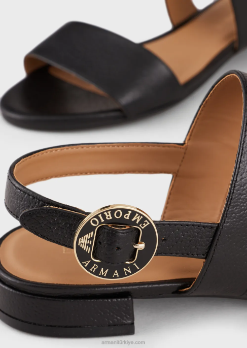 kadınlar Armani logo madalyonlu deri sandaletler siyah T8HD534