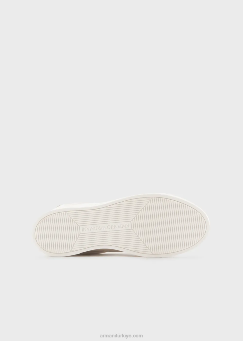 kadınlar Armani Zımbalı ve delikli motifli deri spor ayakkabı beyaz logo T8HD571