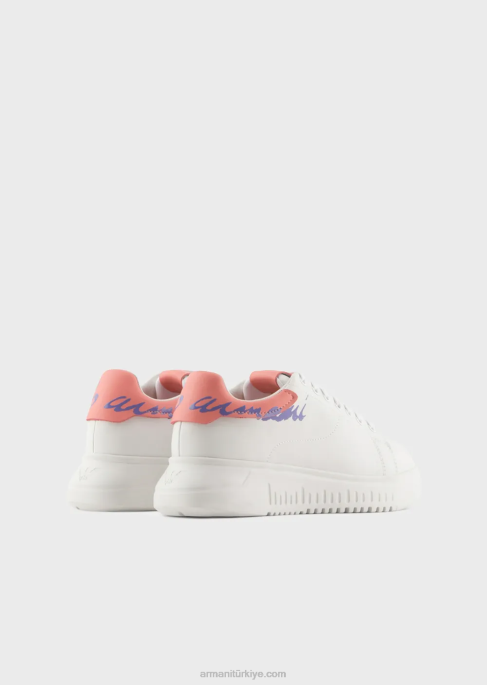 kadınlar Armani arka imza logolu napa deri spor ayakkabı beyaz logo T8HD555