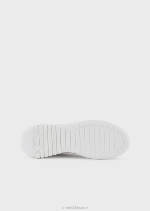 kadınlar Armani arkası lamine deri spor ayakkabı beyaz logo T8HD557