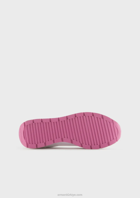 kadınlar Armani büyük boy kartallı süet ve naylon spor ayakkabı pembe T8HD564