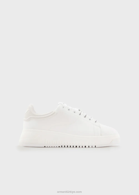 kadınlar Armani lastik sırtlı deri spor ayakkabı beyaz T8HD552