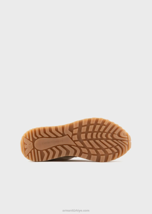 kadınlar Armani sürdürülebilir koleksiyon kabuk deri ve eko-naylon spor ayakkabı bej T8HD575