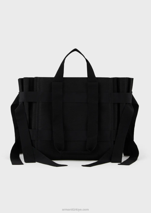 kadınlar Armani büyük pileli kanvas alışveriş çantası siyah T8HD739