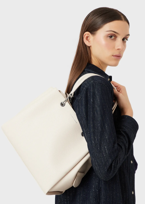 kadınlar Armani kartal tılsımlı palmellato deri efektli alışveriş çantasıT8HD731