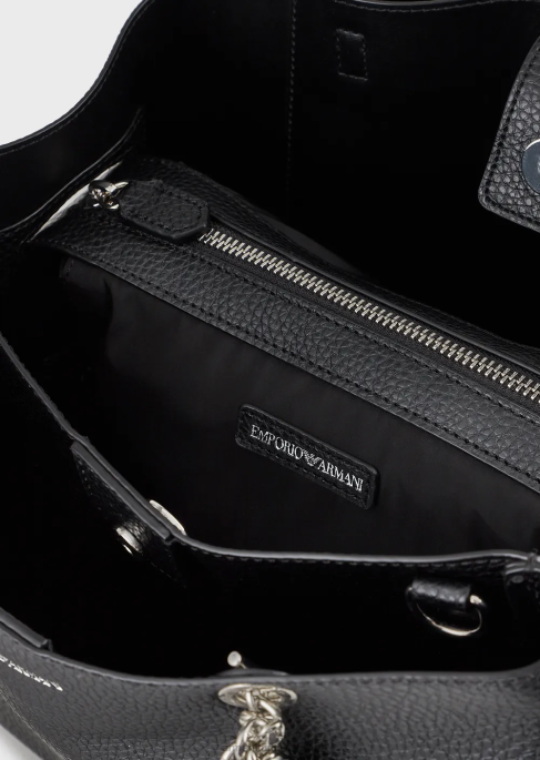 kadınlar Armani kartal tılsımlı palmellato deri efektli alışveriş çantası siyah T8HD730