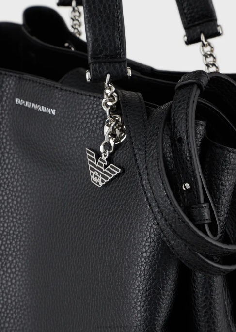 kadınlar Armani kartal tılsımlı palmellato deri efektli alışveriş çantası siyah T8HD730